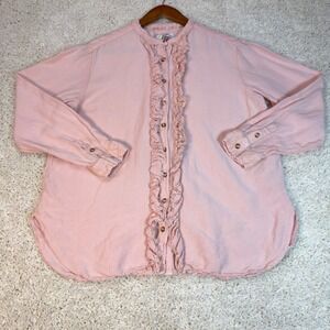 Pilcro Ruffle Button Down Shirt Womens M Pink Linen Blend Boho Blouse OB1466704